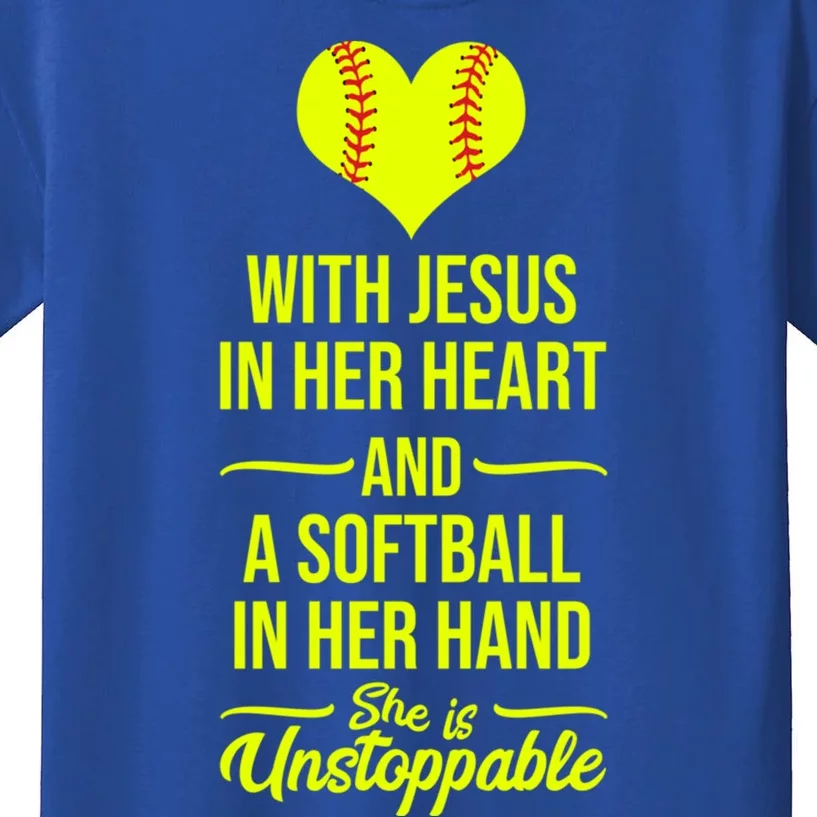 Softball With Jesus In Her Heart Softball Pitcher Cute Gift Kids T-Shirt