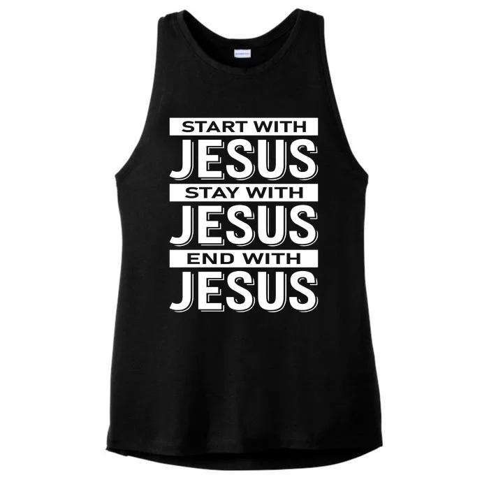 Start With Jesus Stay With End With Ladies Tri-Blend Wicking Tank