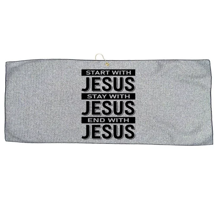 Start With Jesus Stay With End With Large Microfiber Waffle Golf Towel