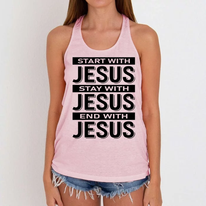 Start With Jesus Stay With End With Women's Knotted Racerback Tank