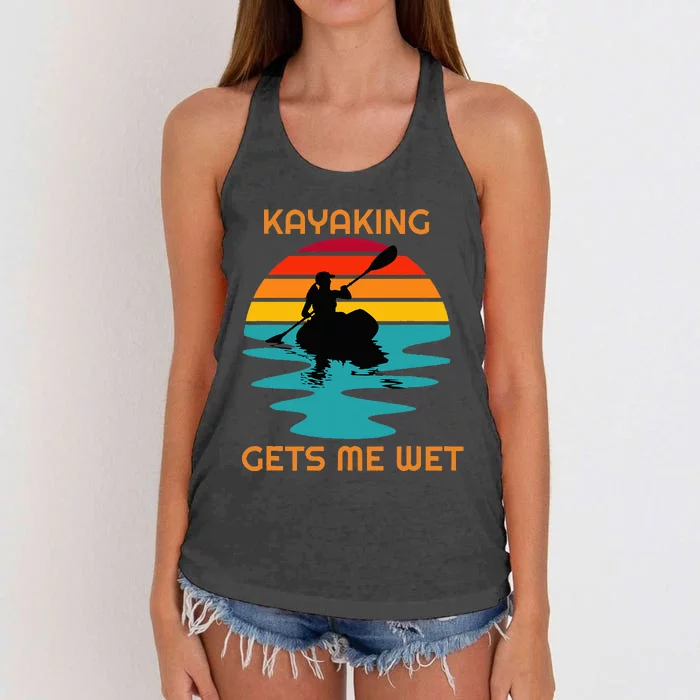 Sunset Women Kayaking Gets Me Wet Kayak Boating Women's Knotted Racerback Tank