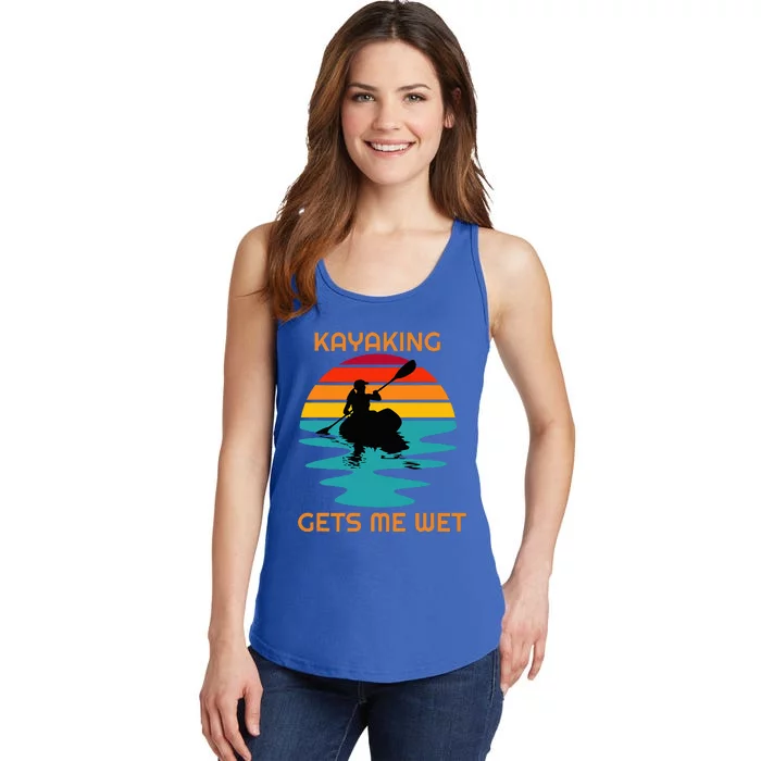 Sunset Women Kayaking Gets Me Wet Kayak Boating Ladies Essential Tank