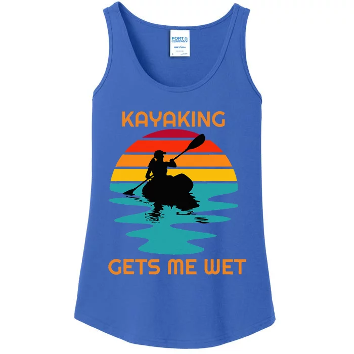 Sunset Women Kayaking Gets Me Wet Kayak Boating Ladies Essential Tank