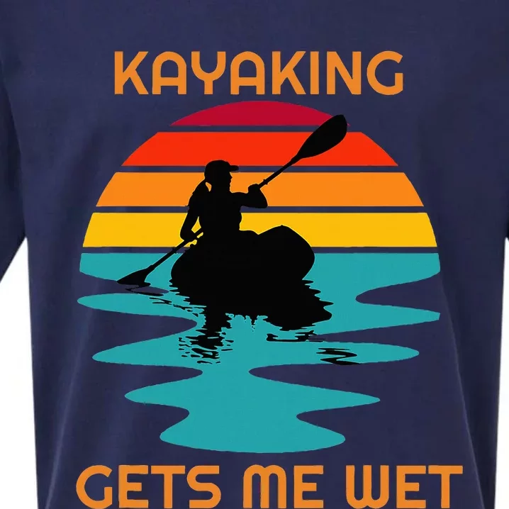 Sunset Women Kayaking Gets Me Wet Kayak Boating Sueded Cloud Jersey T-Shirt