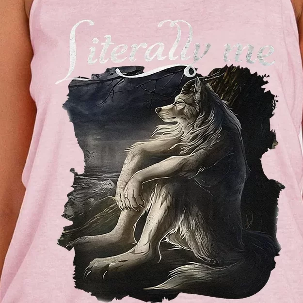 Sitting Wolf Literally Me Funny Meme Women's Knotted Racerback Tank