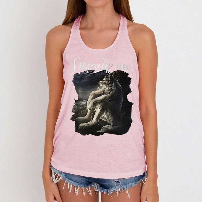 Sitting Wolf Literally Me Funny Meme Women's Knotted Racerback Tank