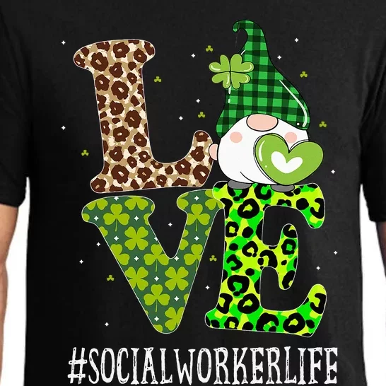 Social Worker Love St Patricks Day Gnome Leopard Pajama Set