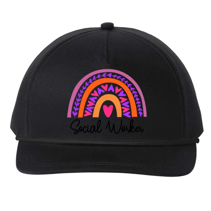 Social Worker Leopard Rainbow Funny School Work Love Gift Snapback Five-Panel Rope Hat