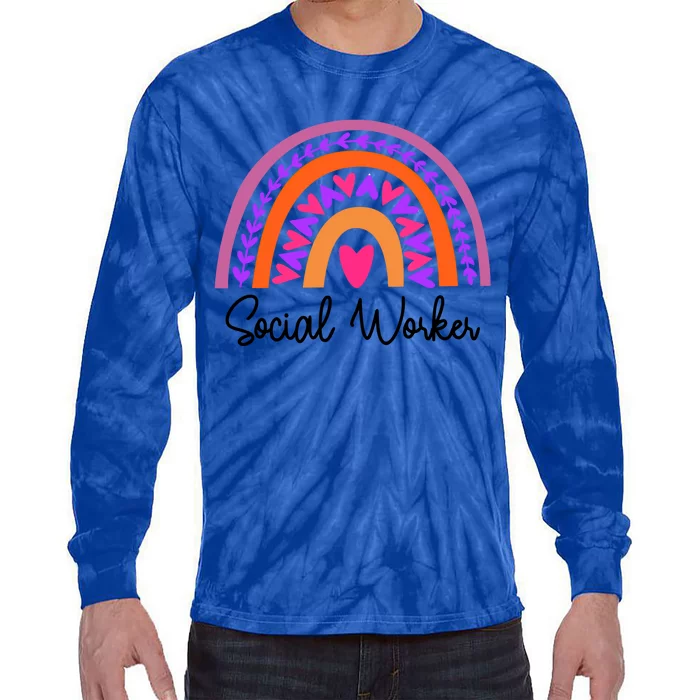 Social Worker Leopard Rainbow Funny School Work Love Gift Tie-Dye Long Sleeve Shirt