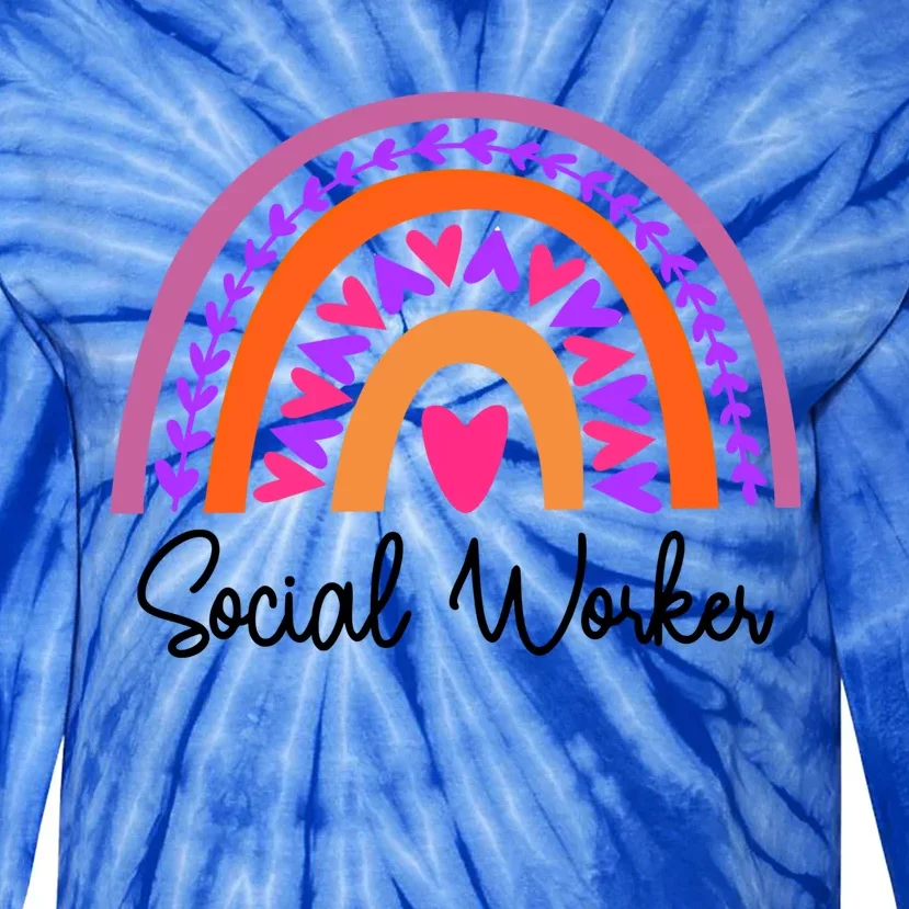 Social Worker Leopard Rainbow Funny School Work Love Gift Tie-Dye Long Sleeve Shirt