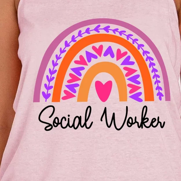 Social Worker Leopard Rainbow Funny School Work Love Gift Women's Knotted Racerback Tank