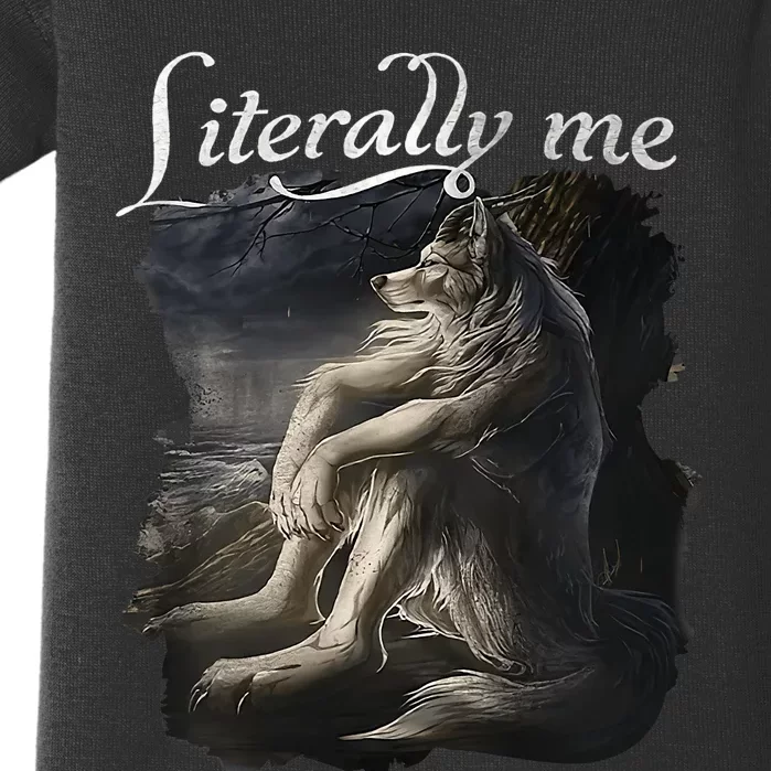 Sitting Wolf Literally Me Funny Meme Baby Bodysuit