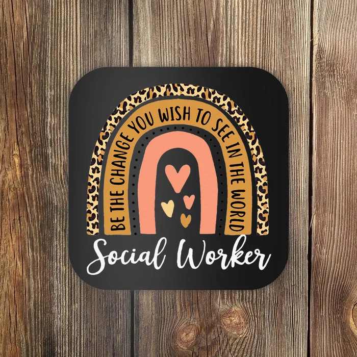 Social Worker Leopard Rainbow Funny Work Love Coaster