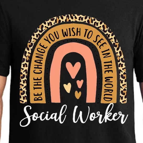 Social Worker Leopard Rainbow Funny Work Love Pajama Set