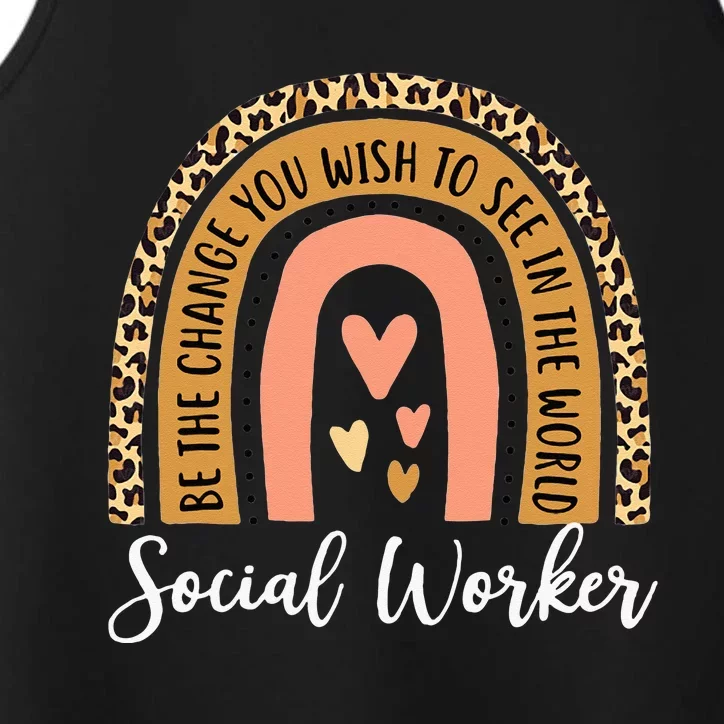 Social Worker Leopard Rainbow Funny Work Love Performance Tank