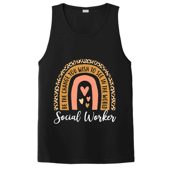 Social Worker Leopard Rainbow Funny Work Love Performance Tank