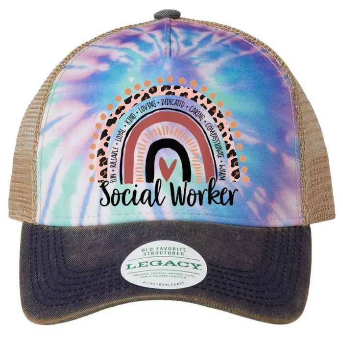 Social Worker Leopard Rainbow Social Work Christmas Pajama Legacy Tie Dye Trucker Hat