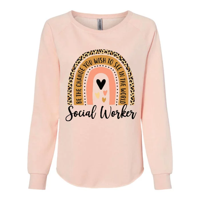 Social Worker Leopard Rainbow Funny Work Love Womens California Wash Sweatshirt