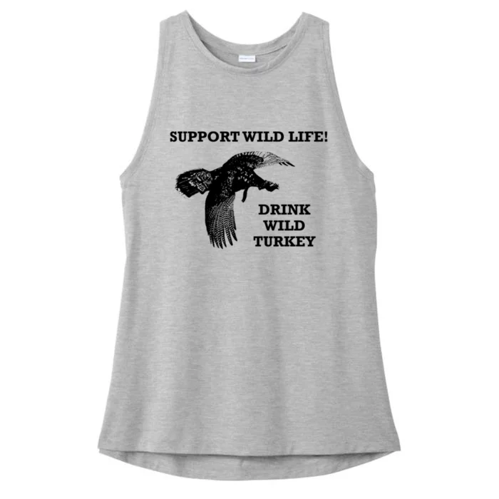 Support Wild Life Drink Wild Turkey Bourbon Vintage Gift Drinking Ladies Tri-Blend Wicking Tank