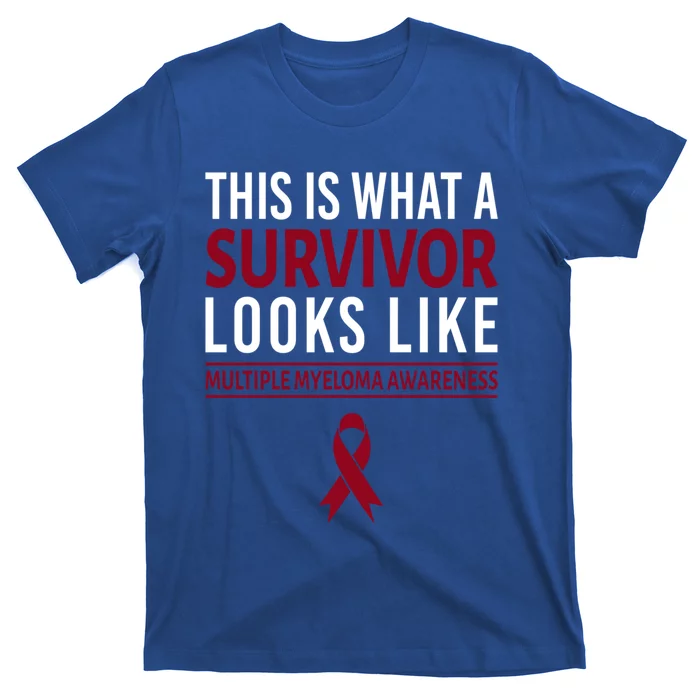 Survivor Warrior Multiple Myeloma Awareness Burgundy Ribbon Gift T-Shirt