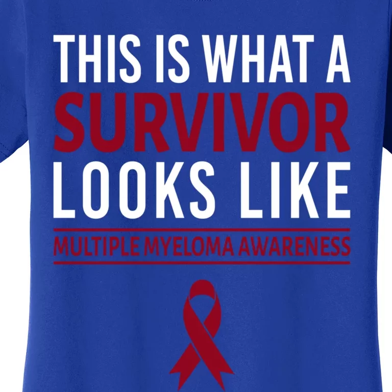 Survivor Warrior Multiple Myeloma Awareness Burgundy Ribbon Gift Women's T-Shirt