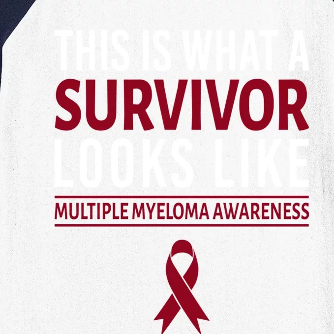 Survivor Warrior Multiple Myeloma Awareness Burgundy Ribbon Gift Baseball Sleeve Shirt