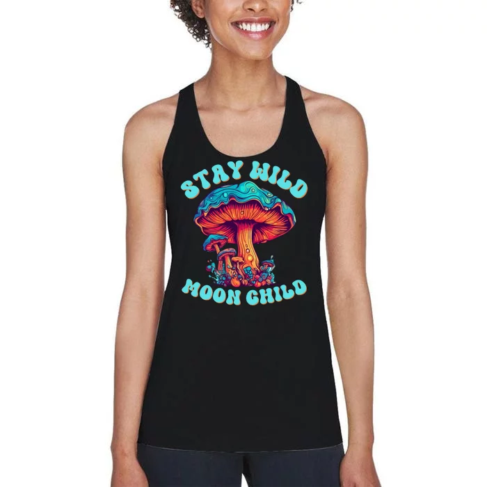 Stay Wild Moon Child Colorful TieDye Psychedelic LSD Magic Mushrooms Pop Culture Women's Racerback Tank