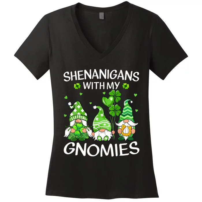 Shenanigans With My Gnomies Lucky Shamrock St Patricks Day Women's V-Neck T-Shirt