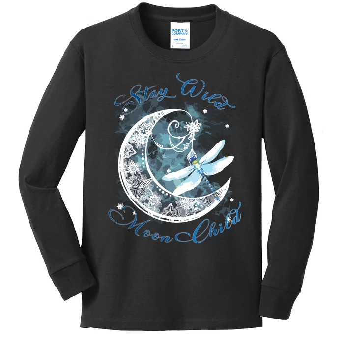 Stay Wild Moon ChildDragonfly Hippie Gift Kids Long Sleeve Shirt