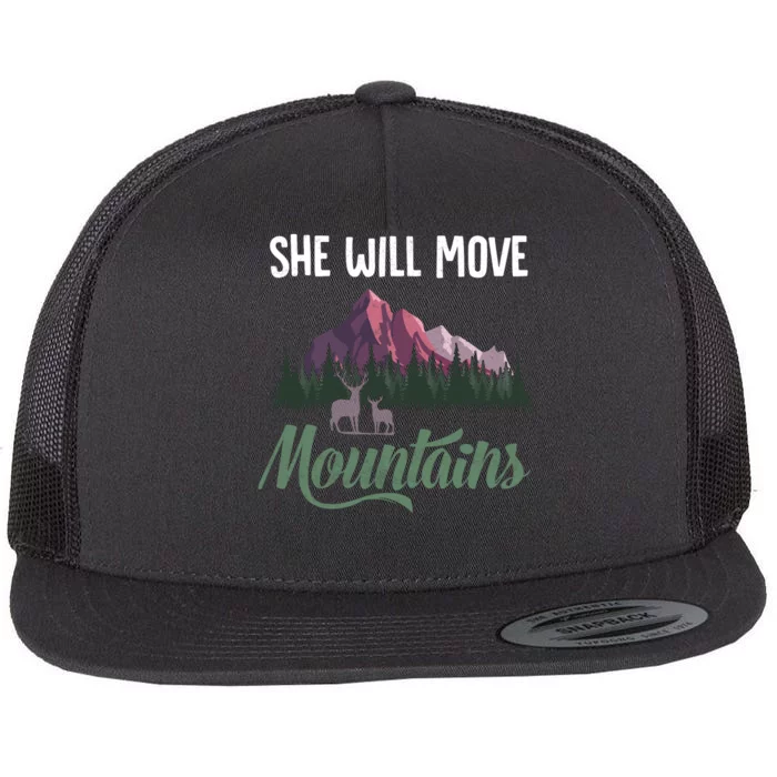 She Will Move Mountains Funny Camping Flat Bill Trucker Hat