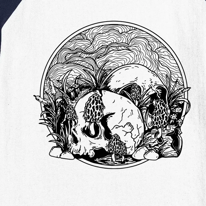 Skull With Morel Mushrooms Hunting Mycology Baseball Sleeve Shirt