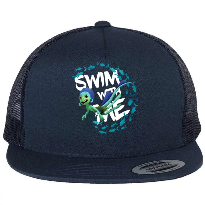 Swim With Me Cute Cartoon Mermaid Flat Bill Trucker Hat