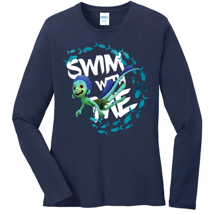 Swim With Me Cute Cartoon Mermaid Ladies Long Sleeve Shirt