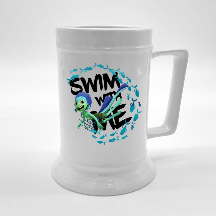 Swim With Me Cute Cartoon Mermaid Front & Back Beer Stein