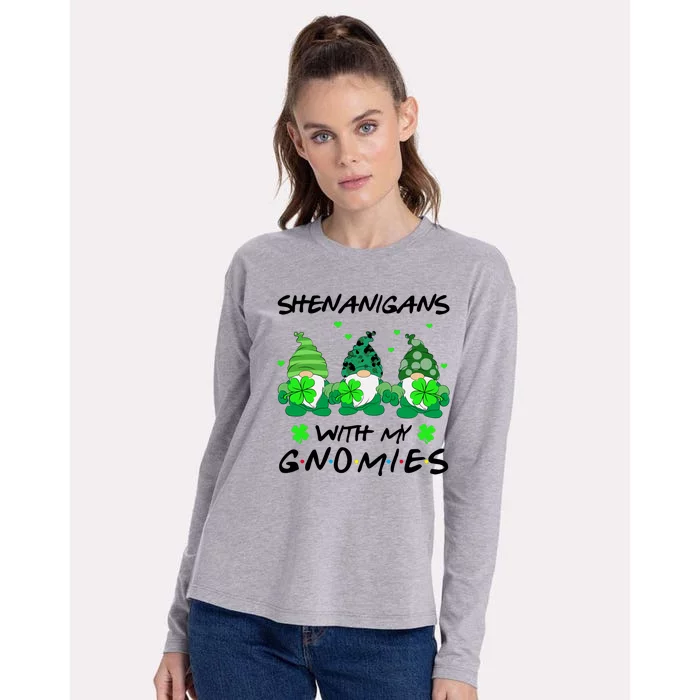 Shenanigans With My Gnomies Shamrock St Patricks Day Womens Cotton Relaxed Long Sleeve T-Shirt