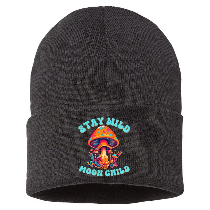 Stay Wild Moon Child Colorful TieDye Psychedelic Pop Culture LSD Magic Mushrooms Sustainable Knit Beanie