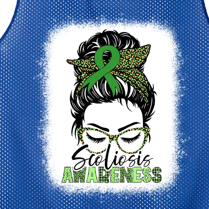 Scoliosis Warrior Messy Bun Bleached Scoliosis Awareness Gift Mesh Reversible Basketball Jersey Tank