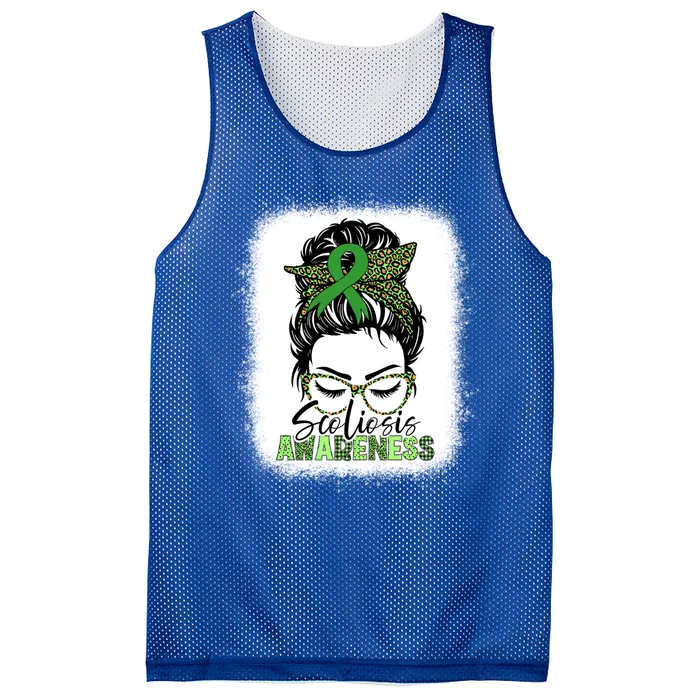 Scoliosis Warrior Messy Bun Bleached Scoliosis Awareness Gift Mesh Reversible Basketball Jersey Tank