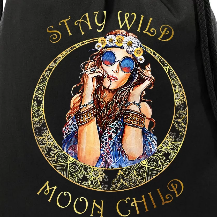 Stay Wild Moon Child Hippie Crescent Moon Drawstring Bag