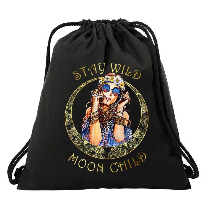 Stay Wild Moon Child Hippie Crescent Moon Drawstring Bag