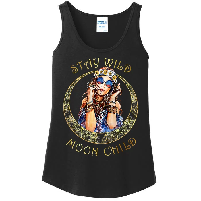 Stay Wild Moon Child Hippie Crescent Moon Ladies Essential Tank