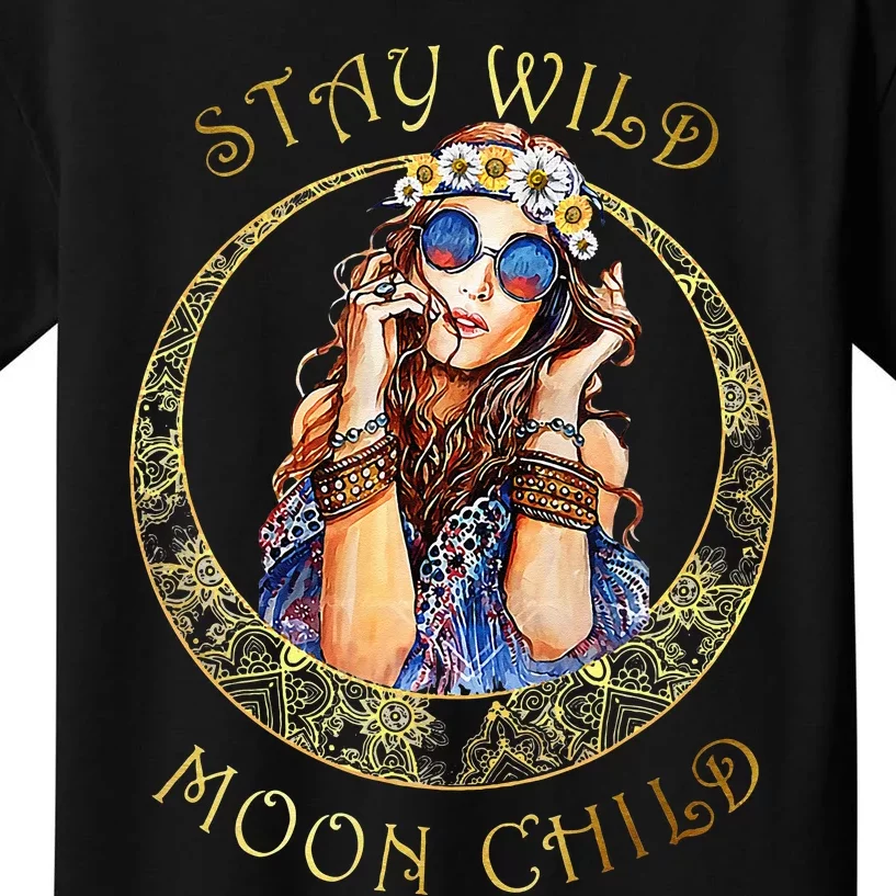 Stay Wild Moon Child Hippie Crescent Moon Kids T-Shirt