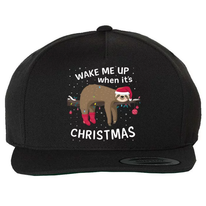 Sloth Wake Me Up When It´S Christmas Present Gift Wool Snapback Cap