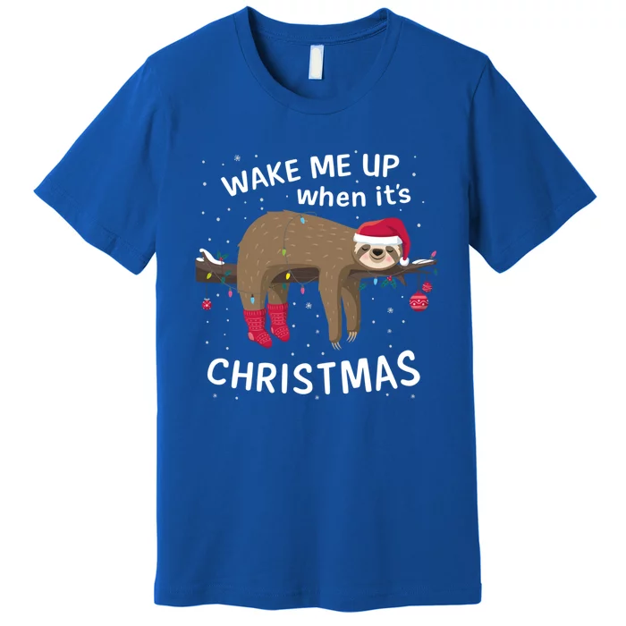 Sloth Wake Me Up When It´S Christmas Present Gift Premium T-Shirt