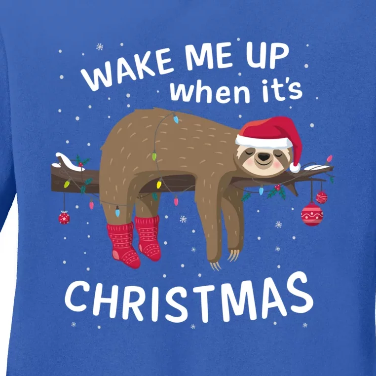 Sloth Wake Me Up When It´S Christmas Present Gift Ladies Long Sleeve Shirt