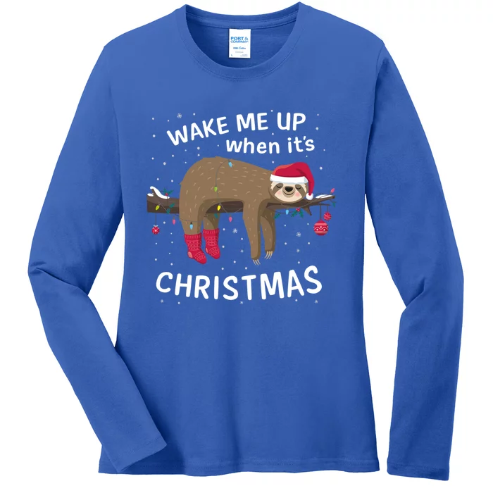 Sloth Wake Me Up When It´S Christmas Present Gift Ladies Long Sleeve Shirt