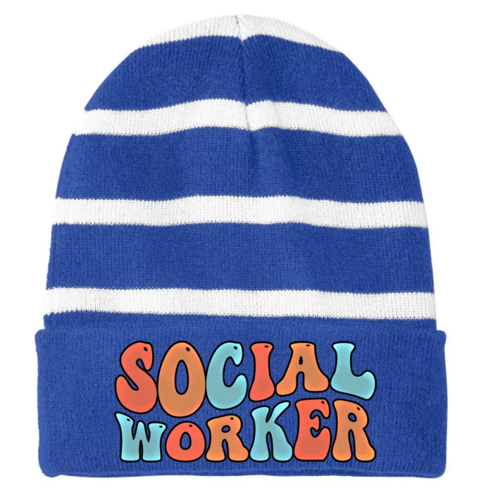 Social Worker Month Social Workers Funny Gift Striped Beanie with Solid Band