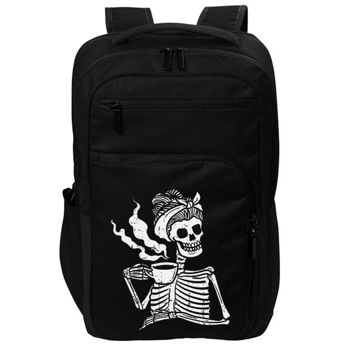 Skeleton Woman Mom Bun Coffee Funny Halloween Costume Women Impact Tech Backpack