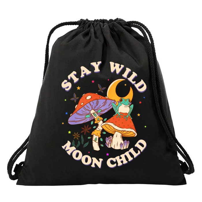 Stay Wild Moon Child Hippie Mushroom Nature Peace Drawstring Bag