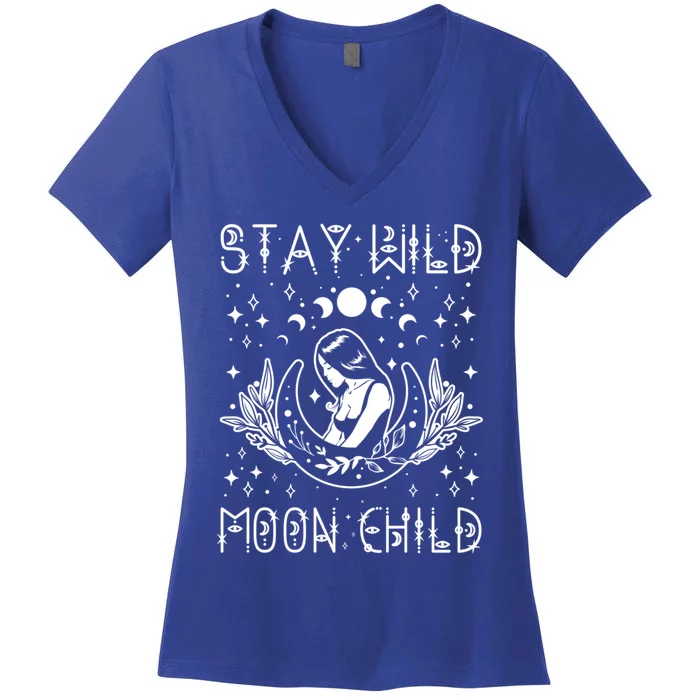 Stay Wild Moon Celestial Wiccan Witchy Boho Vibes Gift Women's V-Neck T-Shirt